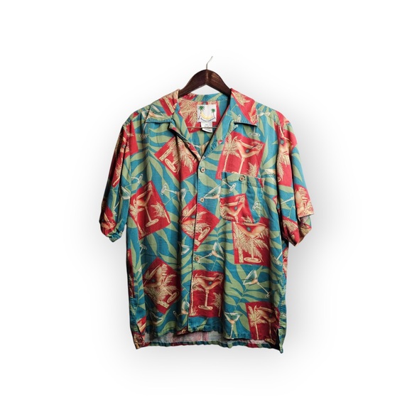 Banana Cabana Men's 100% Silk Hawaiian Martini Tropical Shirt Medium - Picture 2 of 5